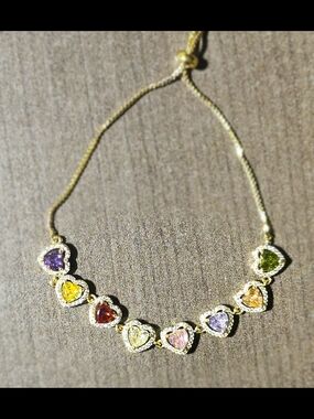 18k Gold Filled Multicolor Heart Stone Necklace - Brand Not Shown